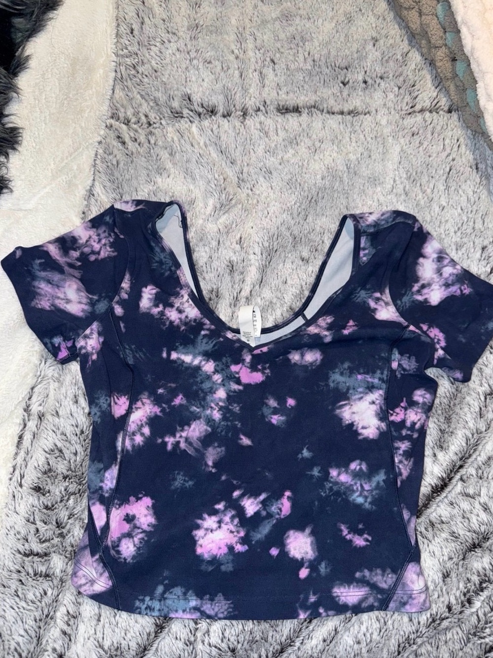 lululemon athletica Navy Tie-Dye Short Sleeve Crop Top with Pink Accents